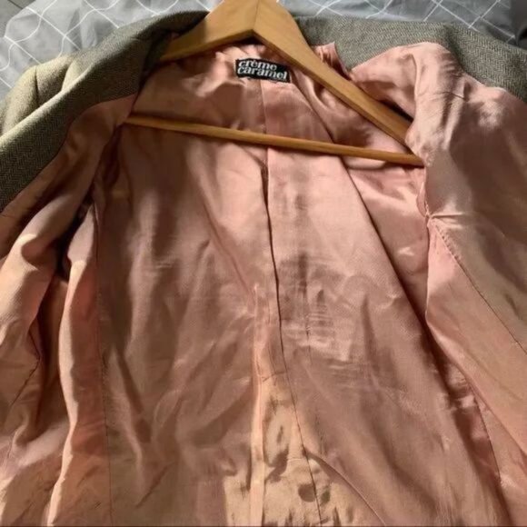 Vintage wool blazer herringbone oversized jacket Parisian preppy style Medium - Picture 5 of 8